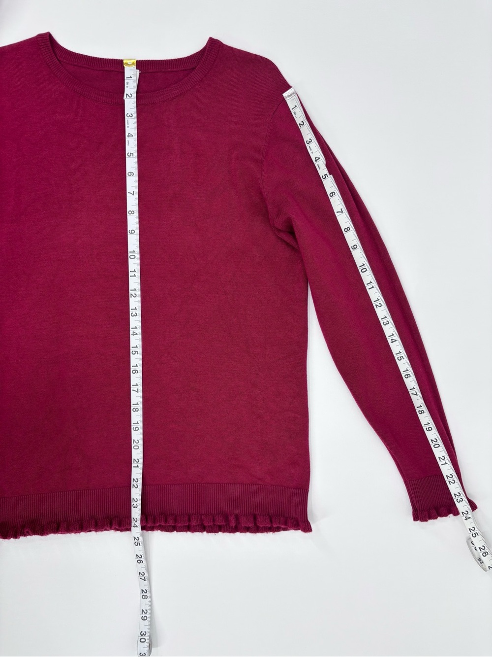 Soya Concept Raspberry Ruffled Hem Crew Neck Lightweight Sweater, Large - Picture 15 of 16